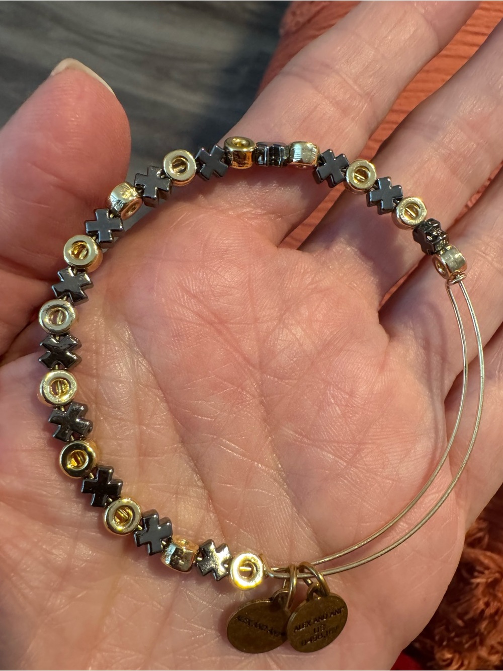 Alex and Ani Gold and Black XOXO Beaded Expandable Bracelet